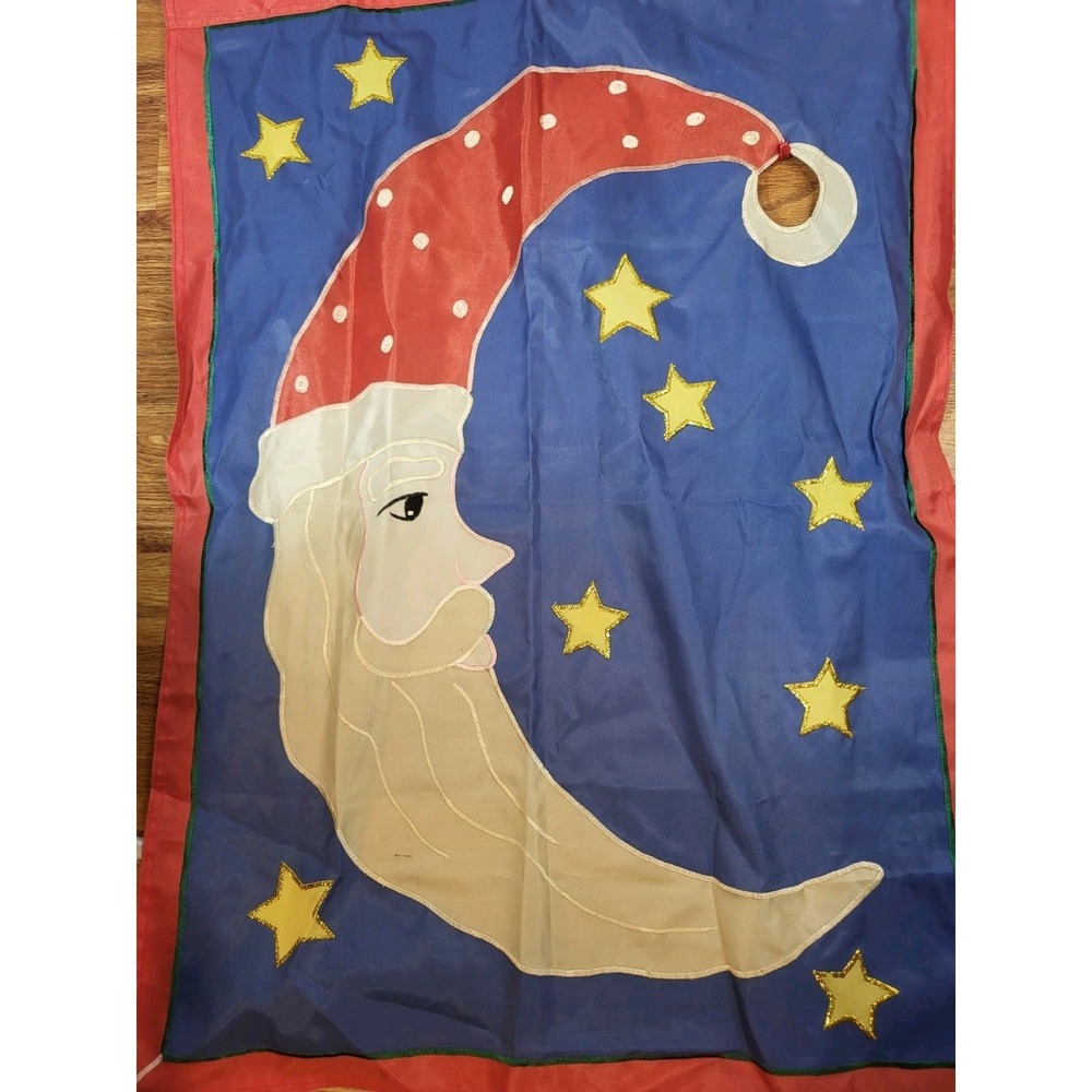 Vintage Christmas Moon‎ Santa Nylon Flag 27"×39" Bell